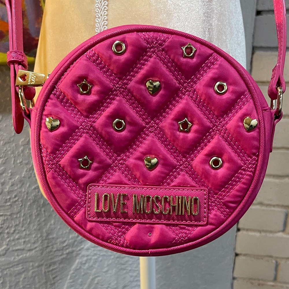Love Moschino Fuchsia Quilted Studded Crossbody